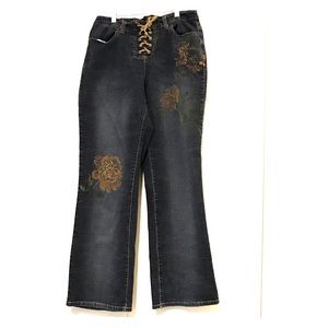 🌸Venezia Suede Rope Ties Distressed Pattern Jeans